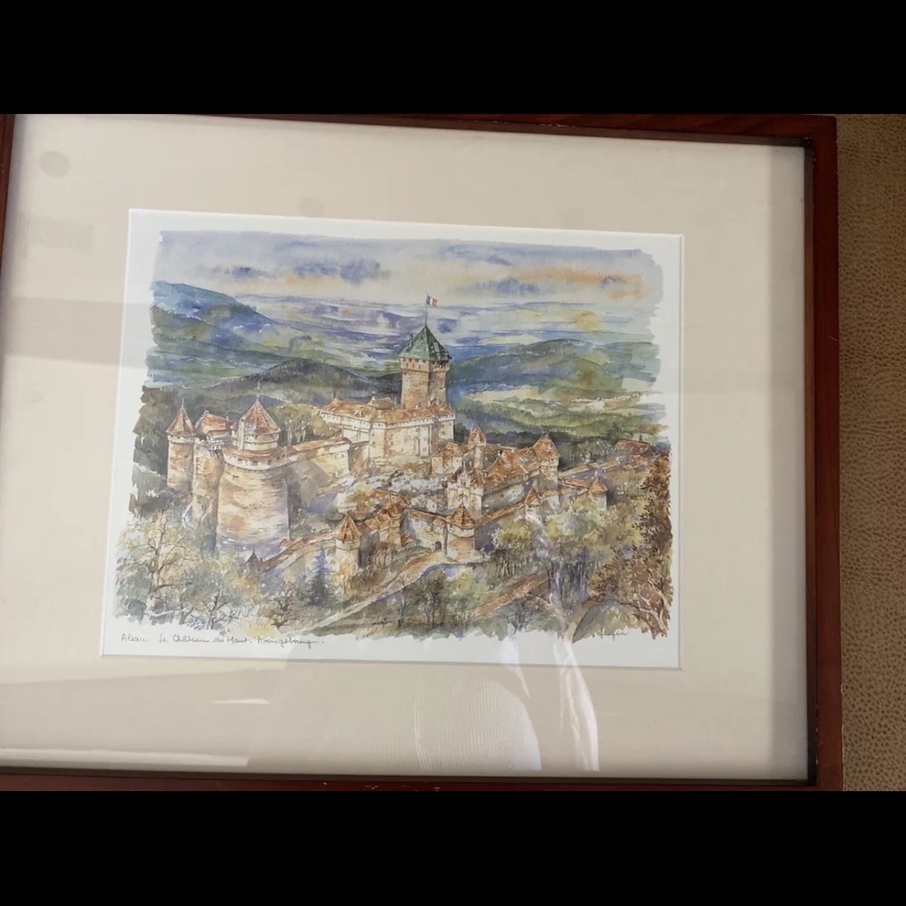 Watercolor by Legai, Chateau de Koenigsbourg, 17 x21, matted and framed